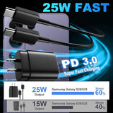 25W USB C Super Fast Charger with 10FT & 6.6FT Type C Cable for Samsung Galaxy S26 S25 S24 S23 Android