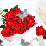 50 Pcs Fake Red Roses Artificial Flowers Bulk, Faux Velvet Silk Rose Bouquet With Long Stems Real Look For Wedding Party Centerpieces Vases Decor