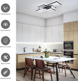 35.4 Inch Modern LED Ceiling Light Black 3 Rectangle Dimmable Remote Fixture