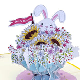 Sunny Bunny Get Well Soon 3D Pop-Up Card – Sunflower Bouquet With Cute Bunny In Teacup – Encouragement, Speedy Recovery, Thinking Of You, Cheer Up Gift For Friends & Family – 6” X 6”