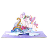Unicorn Happy 2Nd Birthday Card, Pop Up Birthday Card For 2 Year Old For Kids, Girl, Toddler