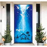 Birth Of Jesus Door Cover Christmas Night Manger Nativity Scene Door Banner Large Religious Christmas Backdrop Decoration Manger Scene Religious Blue Banner Jesus Nativity Backdrop 6.6 X 3.0 Ft