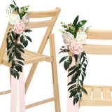 16 Pcs Wedding Aisle Decorations For Wedding Ceremony Pew Artificial Flowers Rose For Church Chair Back Floral With Eucalyptus Leaves And Ribbons Ceremony Party Decor(Pink, Beige)