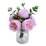 Real Touch Pink Floral Rose Fake Flower Bouquet In Fake Water Silk Flower Arrangements Artificial Flowers With Vase Centerpieces For Center Table Decor Dining Room House Kitchen Decorations