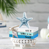 4 Pieces Summer Beach Tiered Tray Decor Starfish Wooden Book Stack Farmhouse Decor Summer Mini Faux Decorative Books Bundle Decorations For Home Table Centerpieces