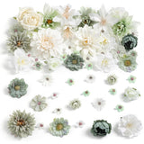 Artificial Flowers Heads Combo White Green Flowers Mix Silk Flowers Dahlia Roses For Graduation Cap Diy Cake Wedding Party Floral Arrangement Table Centerpieces Home Decorations