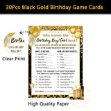 Who Knows The Birthday Boy Girl Best, Birthday Game Cards For Party Activities, Birthday Game Cards For Teens Kids Girls Boys Sleepover Party - Set Of 30 (Black Gold, Double-Sided)