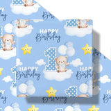 1St Birthday Wrapping Paper Roll For Toddler Boy, Mini Roll, Blue Bear Clouds Balloons And Number 1 Gift Wrap Paper For First Birthday, Baby Shower Celebration, 17 Inches X 16.4 Feet