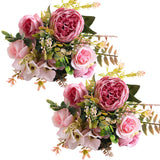 Artificial Flowers, Pink Artificial Peony Small Silk Flowers Fake Peonies Bouquet Rose Flower Arrangement Table Centerpiece For Dining Party Home Decoration(Pink)