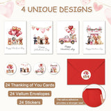 24Pack Valentines Day Cards With Envelopes & Cartoon Stickers, 4 Cute And Fun Dog Designs, Blank Inside For Valentines Day Gift, Boys & Girls Classroom Exchanges, V-Day Parties, 4" X 6"