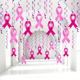 48 Pcs Breast Cancer Awareness Pink Ribbon Hanging Swirls