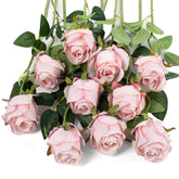 10Pcs Artificial Rose Flowers Long Stem Fake Silk Roses For Diy Wedding Bouquet Table Centerpiece Home Decor (Light Pink)