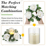 20 Pcs Valentine Candle Rings Wreaths 3 Inch Wedding Centerpiece Led Flameless Candles Rose Eucalyptus Rings For Tables Party Centerpiece Valentines Mother'S Day Decoration (White)
