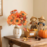 2Pcs Fall Flowers Artificial Sunflower With Pumpkins 13.78" Silk Sunflower Bouquets Floral For Home Farmhouse Table Centerpieces Autumn Thanksgiving Decor,Orange