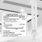 13W CFL Light Bulbs GX23 2-Pin Base 5000K Bright White Single Tube Replacement 4 Pack