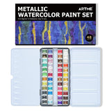 Metallic Watercolor Paint Set – 48 Glitter Colors In A Metal Case With Palette Perfect For Artists, Hobbyists, Students, Beginners
