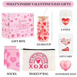 Valentines Day Gifts For Her Women I Love You Gifts For Her Romantic Gifts For Girlfriend From Boyfriend Wife Anniversary Birthday Gifts From Husband Included Glass Cup Makeup Bag Candle Socks Soap