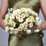 5 Pcs Fake Flowers In Vase Artificial Flower Arrangement Faux Peony Flowers For Wall Decoration Party Home Centerpiece Decor (Cream)