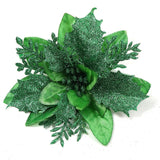 12Pcs Silk Shinning Sprakled Glitter Poinsettia Artificial Flower For Xmas Tree Christmas Decorations(Green,6 Inch)