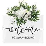 Artificial Flower Swag, Wedding Sign Flowers White Rose Flower Arrangements For Wedding Ceremony Reception Entrance Welcome Board Sign Floral Decor