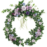 Flower Garland - 6Ft Eucalyptus & Rose - Sweetheart Table Decor For Wedding Reception, Artificial Floral Garland For Arch Mantle, Christmas, Backdrop Decoration, Purple