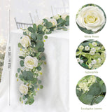 2Pcs(13 Ft) Artificial Eucalyptus Flower Garland With White Rose Flowers,Faux Rose Vine Gypsophila Greenery For Home Party Wedding Table Decor (White, 2Pcs)