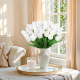 30Pcs Fake Tulips Artificial Flowers With Stems Faux Tulips Bouquet Real Touch Flower For Wedding Home Kitchen Spring Easter Mother'S Day Floral Arrangement Decor (White)