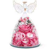 Gifts For Mom Women Birthday Preserved Rose In Glass Angel Figurine Forever Fresh Flower Delivery For Valentine’S Day & Mother’S Day, Real Eternal Roses For Her Grandma Wife Daughter Pink