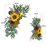 Sunflower Arch Flowers Pack Of 2, Artificial Sunflower Burgundy Rose Floral Swag Wedding Arch Flowers Arrangement For Wedding Reception Backdrop Decoration