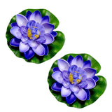 2Pcs Blue Artificial Floating Foam Lotus Flower With Water Lily Pad, Lifelike Pond Pool Lotus Ornaments, Realistic Ornament For Home Garden Pond Aquarium Decor, Artificial Plants And Flowers