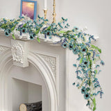 6Ft Blue Flower Garland Fake Flowers Vines Faux Artificial Floral Garland Summer Spring Wreath Blueness With Green Leaves Wreaths Blue Daisy Artificial Grains Flower Wreath For Front Door Wreaths