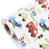 Transport 3Rd Birthday Wrapping Paper - Mini Roll - 17 Inch X 16.5 Feet - Vehicles Cars Wrapping Paper For Kid Boys Birthday, Baby Shower