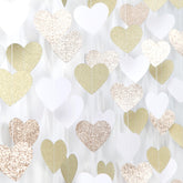 White-Gold Champagne Bachelorette Party Decorations - 52Ft Birthday Heart Hanging Paper Streamers-Garland Banner,Engagement Wedding Neutral Baby Bridal Shower Supplies Decor