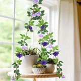 2 Pcs Artificial Rose Vines Flowers Garland Hanging Silk Rose Vine Outdoor 15.8Ft Silk Flowers Rose Ivy Vines For Bedroom Wedding Arch Decor Purple Flower Garland For Backdrop Wall Home Garden