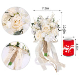 Wedding Bouquets For Bride Bridesmaid, White Champagne Artificial Roses Flowers Wedding Decoration (7.5In)