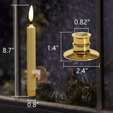 6 Pack Flameless 8.7'' Window Candles +6 Wreath(With Bows/Bells)+12 Aa Batteries(Include)+ 6 Suction Cups+ 6 Golden Candleholders. Battery Powered Ivory Taper Candle With Remote And Timer