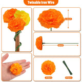 Artificial Marigold Flowers - 50 Pcs Halloween Decoration Orange Marigold Head Silk Fake Paper Flowers Garland Dia De Los Muertos Decor For Festival Backdrop (Orange)
