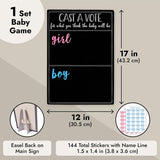 Boy Or Girl Voting Board - Interactive Gender Guessing Board - Classic Black Chalkboard Baby Shower Decoration - Easy Tabletop Display For Baby Shower Games - Black, 12 X 17 In, 144 Stickers