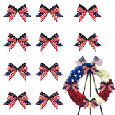 10Pcs Patriotic Wreath Bows, Veterans Day Star Bows For Wreath Red White Stripe Wreath Bows For Front Door American Flag Bows For Indoor Outdoor Decor Bows For Christmas Supply