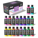 Iridescent Acrylic Paint, Set Of 18 Chameleon Colors, 2 Oz/60Ml Bottles, Color-Shifting, Non-Toxic, High Viscosity, Blendable, Paints On Rocks Crafts Canvas Wood, Fabric, Ceramic & Stone