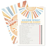 Sunshine Fill In Baby Shower Game Cards - Here Comes The Son - Mommy Or Daddy Game For Boys - Baby Announcement Gender Reveal Baby Shower Party Activities For New Parents To Be - A06
