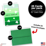 Happy St. Patrick'S Day Cards For Family & Business (Shamrocks & Stripes) Saint Patrick Bulk Greeting Card Set Pack Of 25 With Green Envelopes (5X7 Inch - A7) Office, Work, Employees & Clients Spd100