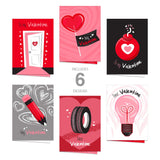 Illustrated Valentine'S Day Card Assortment / 12 Non-Romantic Valentine Friendship Cards With White Envelopes / 5" X 7" Funny Love Cards / 6 Heart Designs/Made In The Usa