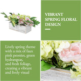 MyGift Artificial Floral Arrangement with Faux Pink Peonies, Green Hydrangea and Foliage in White Washed Solid Wood Planter Box, Tabletop Flower Centerpiece for Home Decor, Wedding, Events