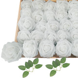 White Roses Artificial Flowers 25 Pcs, Fake Rose Flower Heads Flowers With Stem For Diy Bouquets Wedding Decorations Centerpieces Arrangements Party Home Decor
