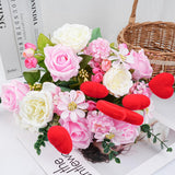 Valentines Day Floral Decorations Valentines Day Flowers Spring Artificial Red Pink Valentine Flowers Fake Silk Rose Bouquets For Home Table Vase Kitchen Wedding Party Decor
