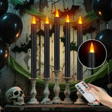6 Pcs Black Flameless Taper Candles With Remote, 10" Tall Electric Led Candlesticks, Plastic Battery Operated Taper Candles For Halloween Dinner Party Wedding Birthday Home Décor(Black Drip)