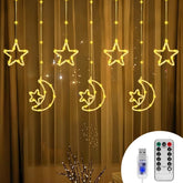 130 Led Star Moon Curtain String Lights,8 Modes Christmas Lights Decorations For Home,Hanging Moon Star Fairy String Lig