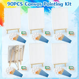 90 Pcs Painting Kits For Adults With 6 Easels+6 Canvases+12 Aprons+60 Brushes+6 Palettes Value Painting Supplies For Sip And Paint/Painting Party Date Night Painting Set For Kids,Students, Beginner