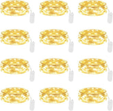 12 Pack Warm White Fairy Lights Battery Operated 7FT 20 LED Silver Wire String Lights Waterproof Firefly Lights for Mason Jars Wedding Party Bedroom DIY Decor